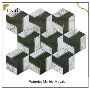 Nero Black Metal Hexagon Marble Waterjet Backsplash Tiles